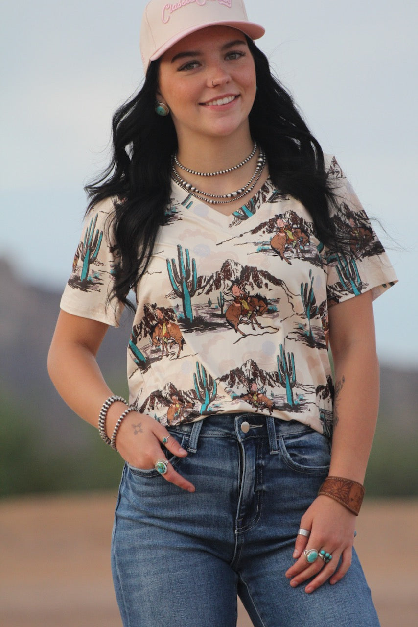 V-Neck Cowboy Print