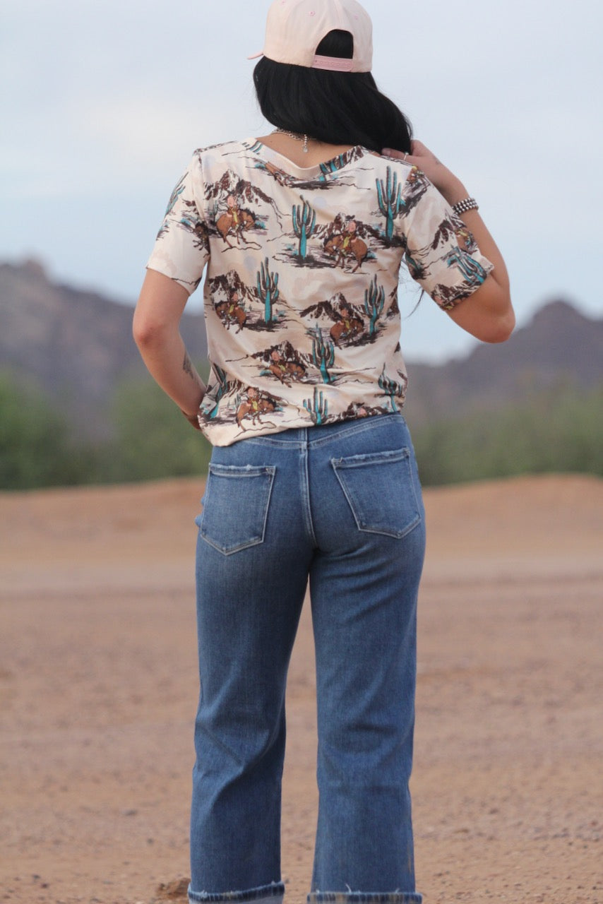 V-Neck Cowboy Print