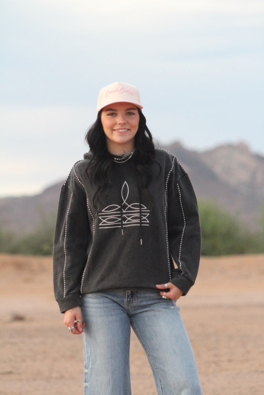 Black Boot Print Hoodie