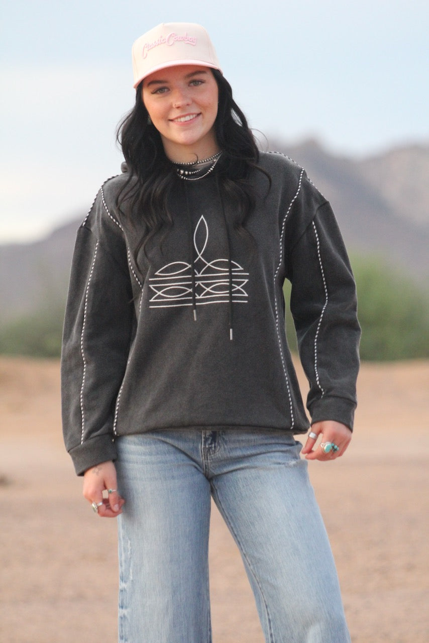 Black Boot Print Hoodie