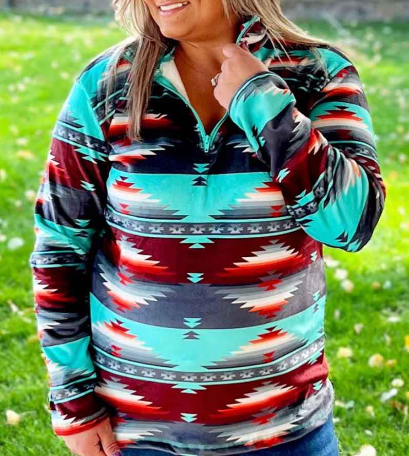 QZ-Orange, Turquoise and Gray Quarter Zip