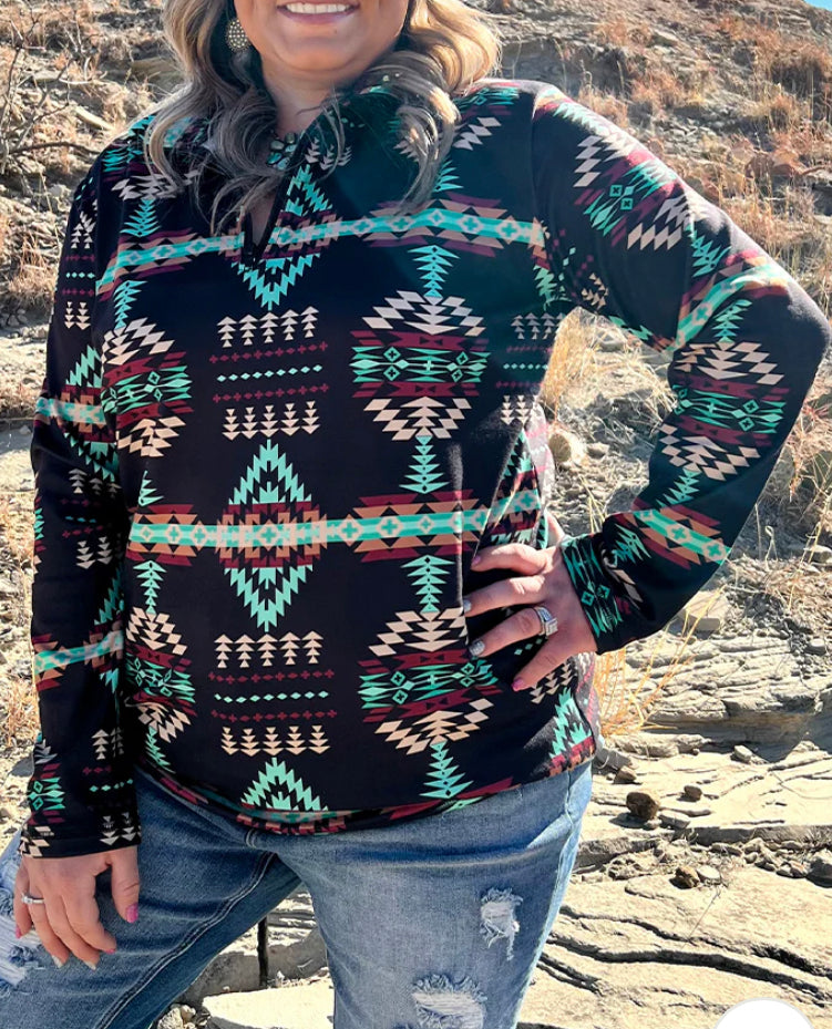 QZ-Black Aztec Quarter Zip